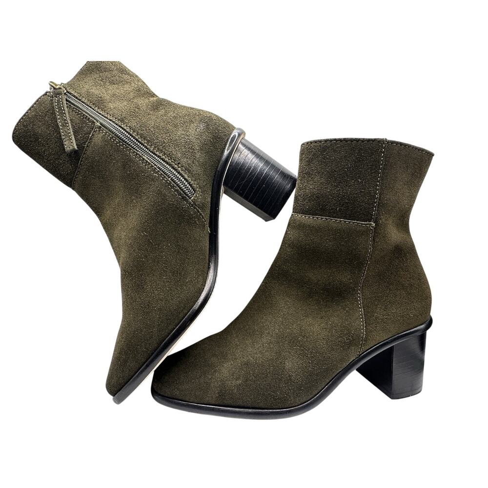 Patina Handmade Mexico Olive Suede Ankle Boots Block Heel Zip Women’s 6.5